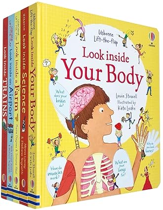 Usborne Lift the Flap Look Inside 5 Books Collection Set (Your Body, Science, Farm, Airport) - Lets Buy Books